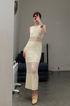 SWAYING/KNIT See-Through Panel Sleeveless Dress SW22SSL05 Apricot PS49